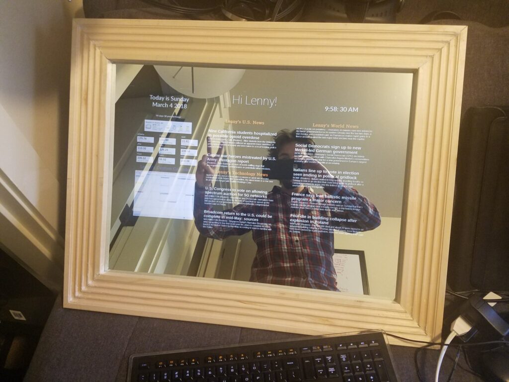 SmartMirror displaying a user's homescreen